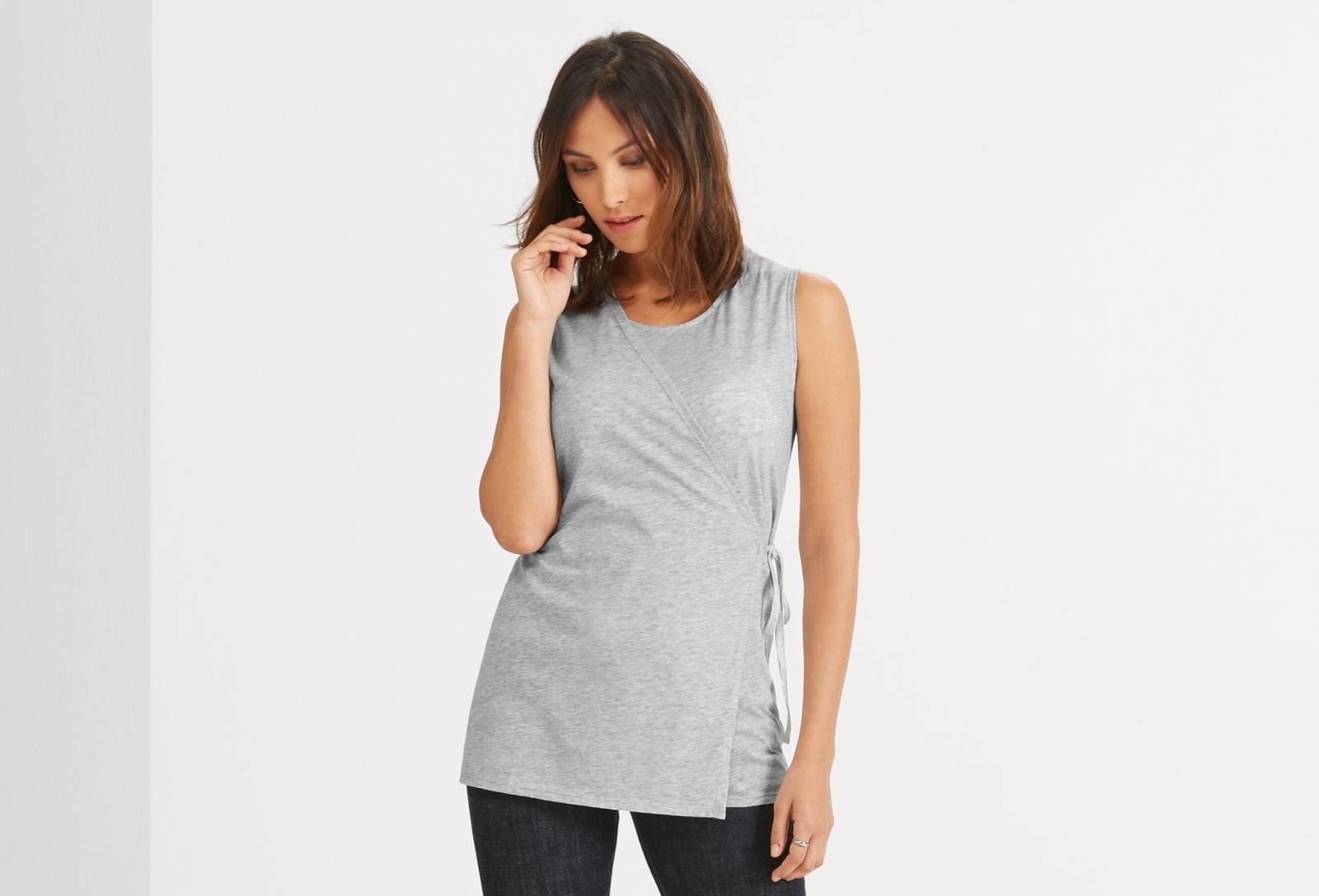 Strie Sleeveless Faux Wrap - Zinc Heather