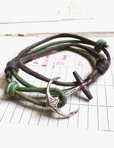 Brooklyn Grooming - Wood Beam Anchor Bracelet On Waxed 