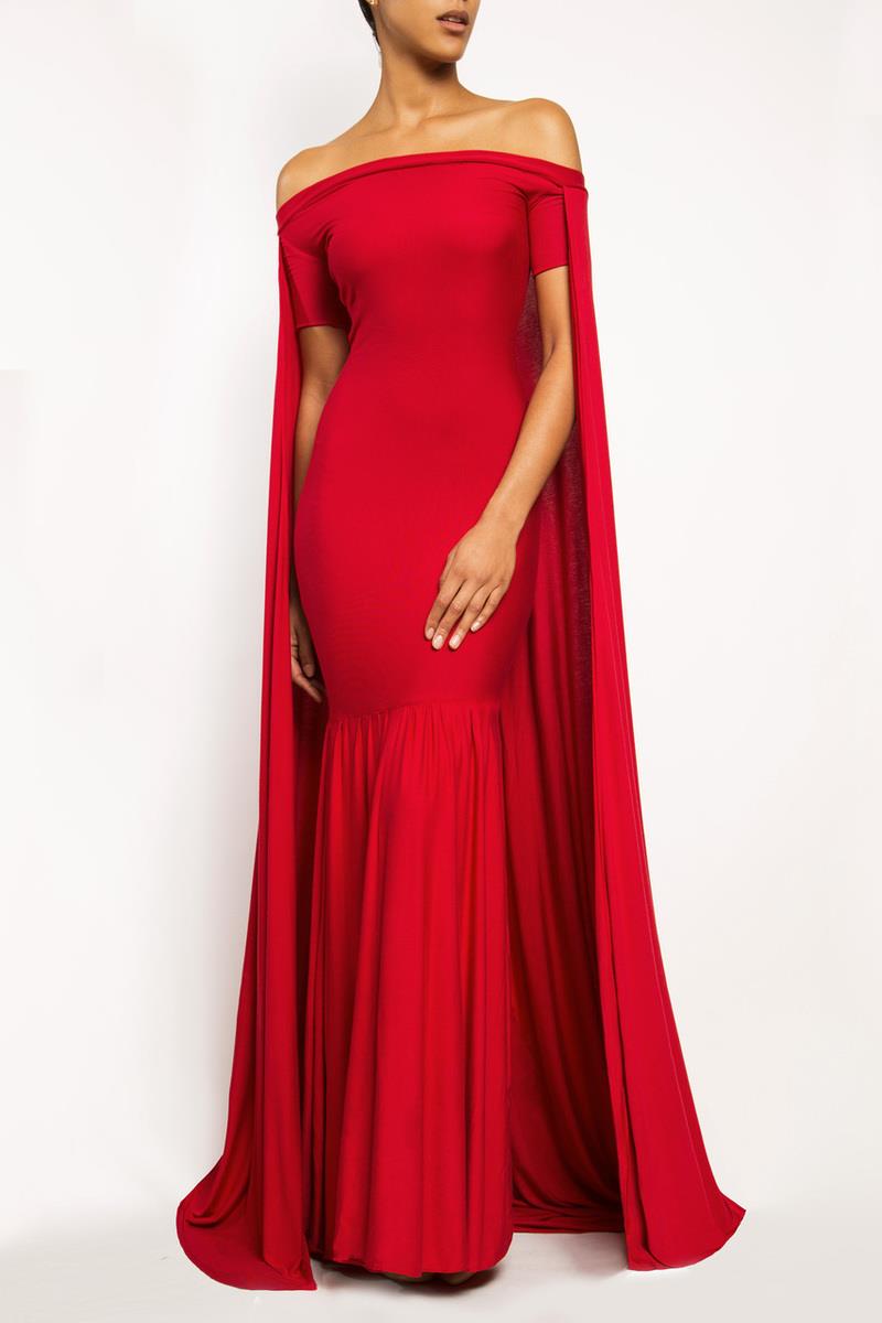 Angelina, Long Red Cape Dress