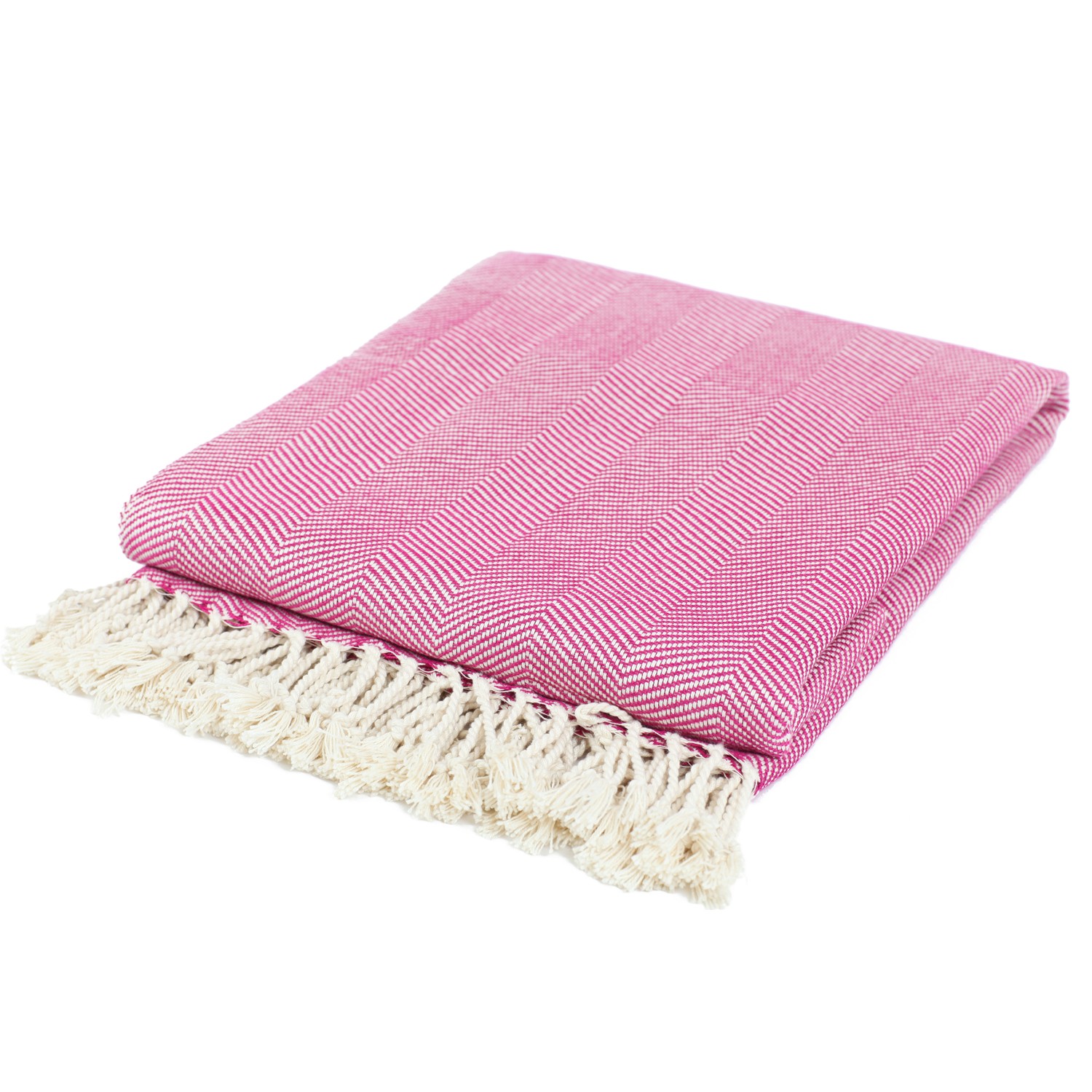 ORGANIC COTTON HERRINGBONE THROW-Fuschia