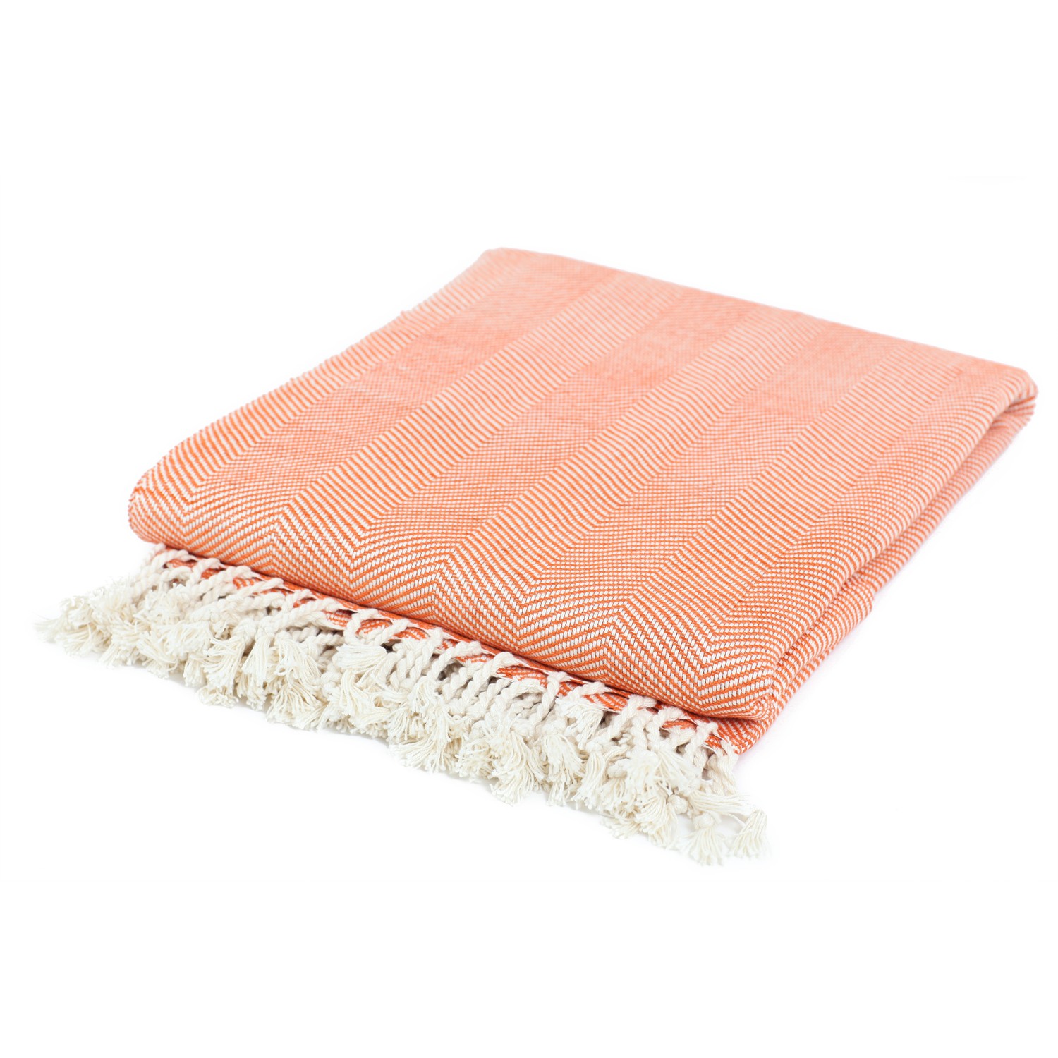 ORGANIC COTTON HERRINGBONE THROW-Orange