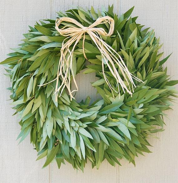 Organic Bay Leaf Wreath With Raffia Bow