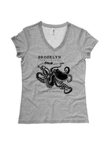 Brooklyn Grooming Women's - Octopus Grey V-neck tee