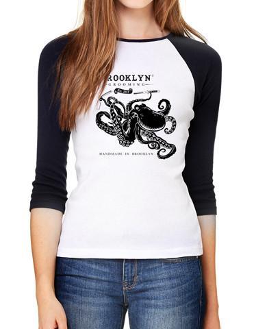 Brooklyn Grooming - Ladies Octopus Baseball Tee