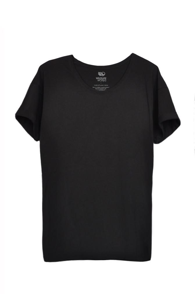 Unisex Cuffed Sleeve Loose Tee - Black