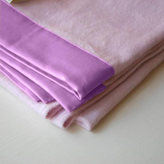 Baby Blanket -Large Organic Cotton Fleece in Pink with lavender trim