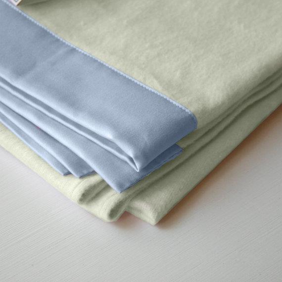 Baby Blanket - Small Organic Cotton Fleece Natural with blue trim