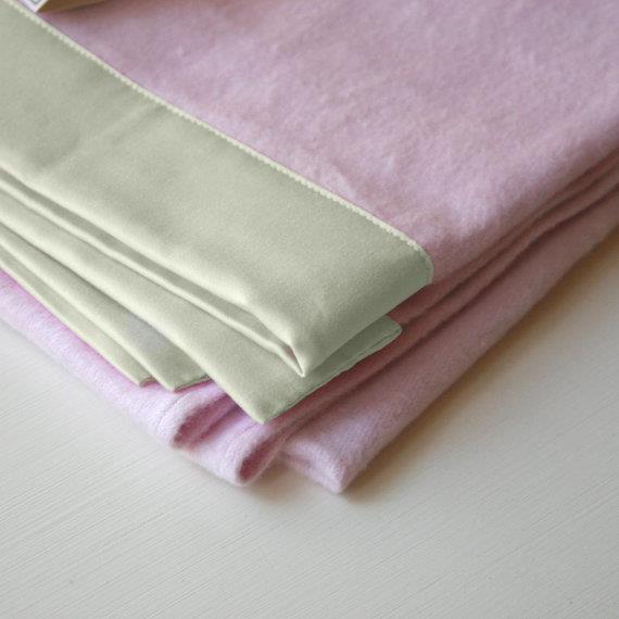 Baby Blanket -Large Organic Cotton Fleece in Pink with natural trim