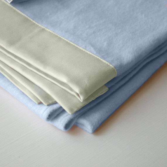 Baby Blanket - Small Organic Cotton Fleece Blue with natural trim