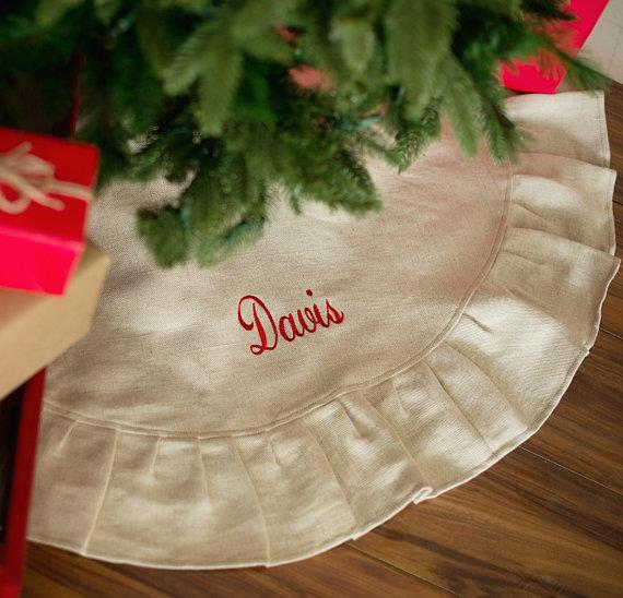 Monogrammed Natural Look Christmas Tree Skirt