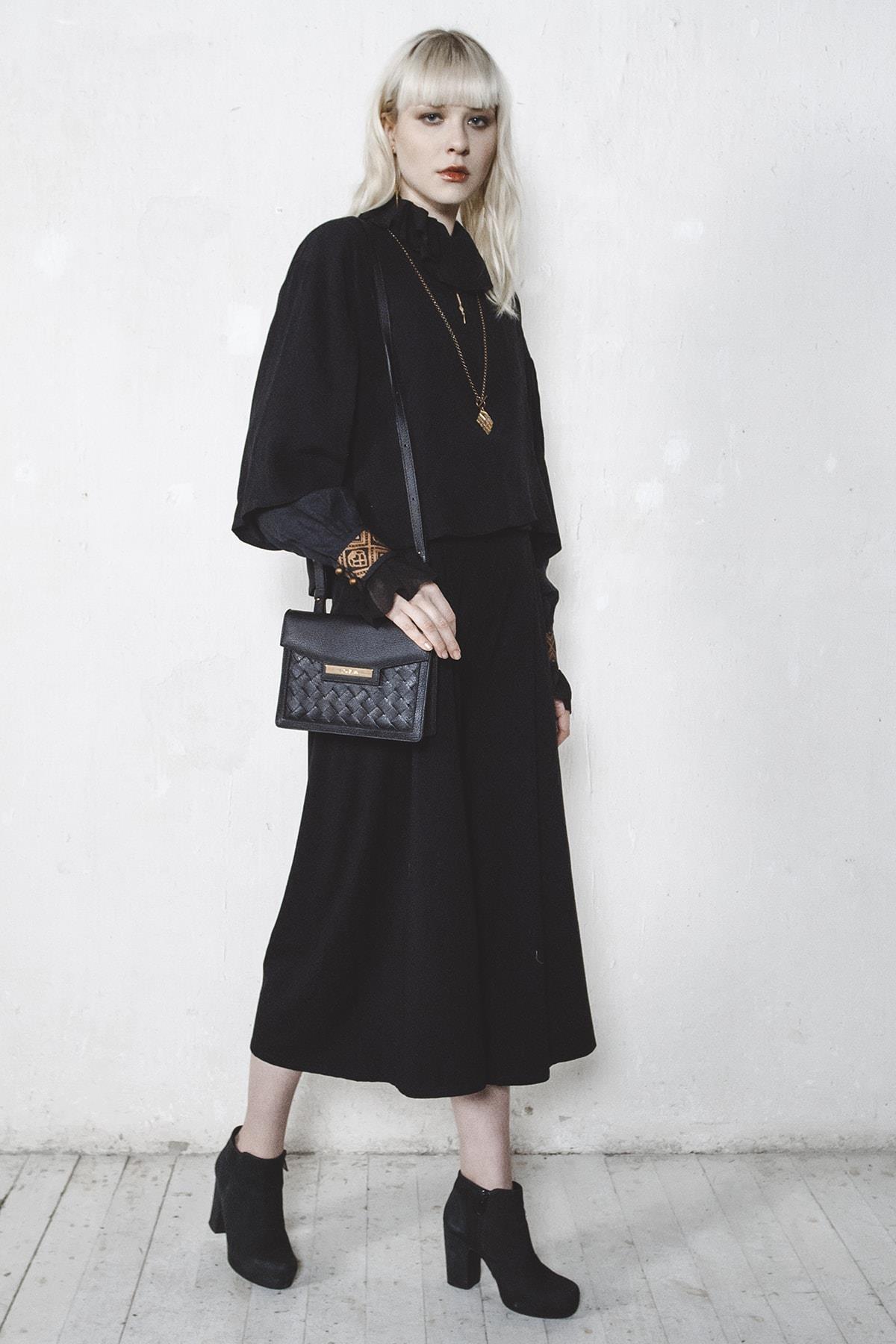 Lovia Kaiho Leather Crossbody Bag Weaved in Black