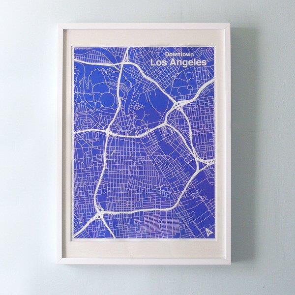 The Harbinger Co. Blue Silk-Screen Printed Map of LA