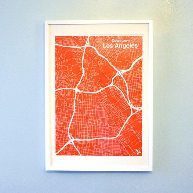 The Harbinger Co. Red Silk-Screen Printed Map of LA