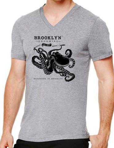 Brooklyn Grooming - Octopus Heather V-Neck tee