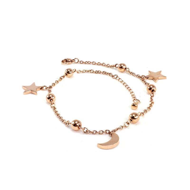 Moon & Star Anklet - Rhodium (SS)