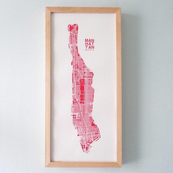 The Harbinger Co. Pink Silk-Screen Printed Map of NYC