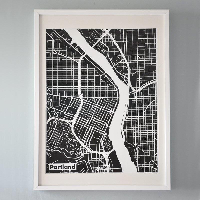 The Harbinger Co. Black Silk-Screen Printed Map of Portland