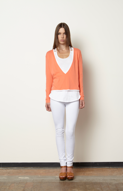 Berta Sweater Tee-White/Coral 