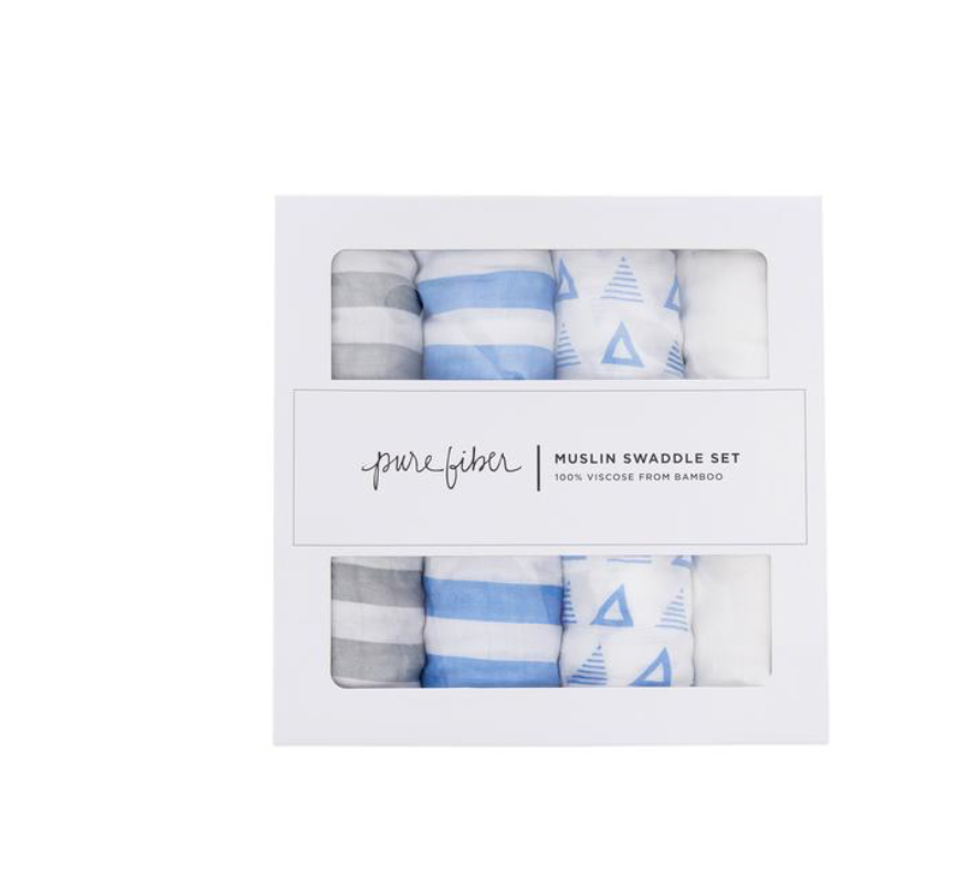 Striped Bamboo Swaddle Set - Blue