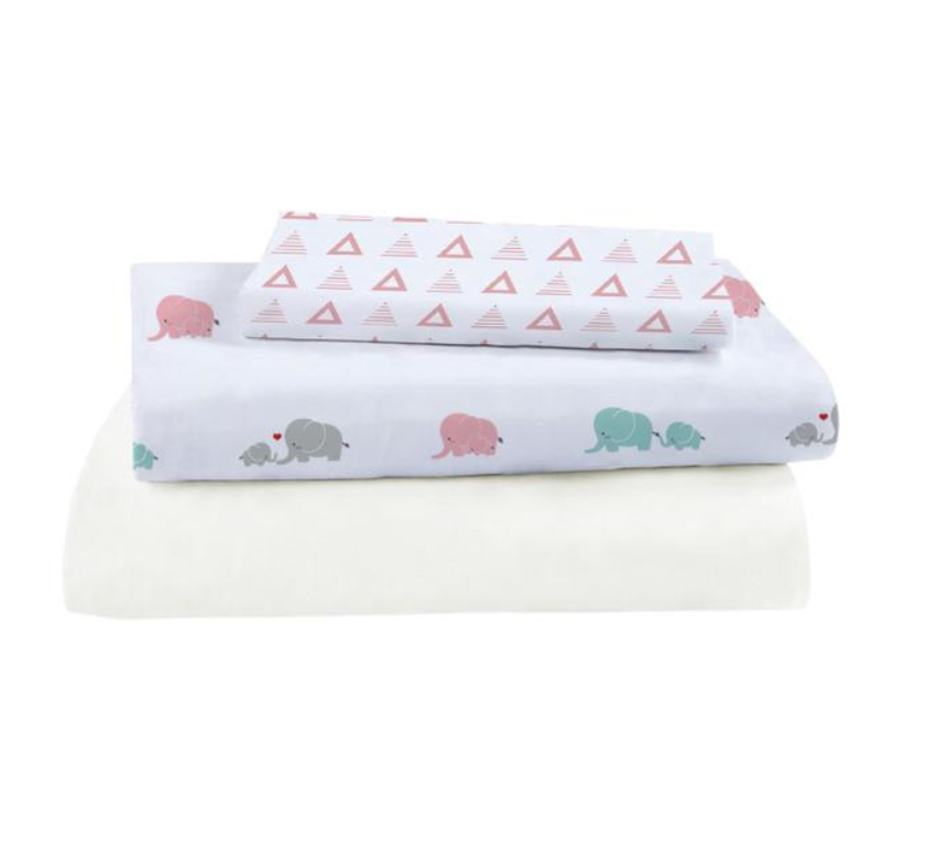 Bamboo Viscose Muslin Crib Sheet Set - Pink Elephant