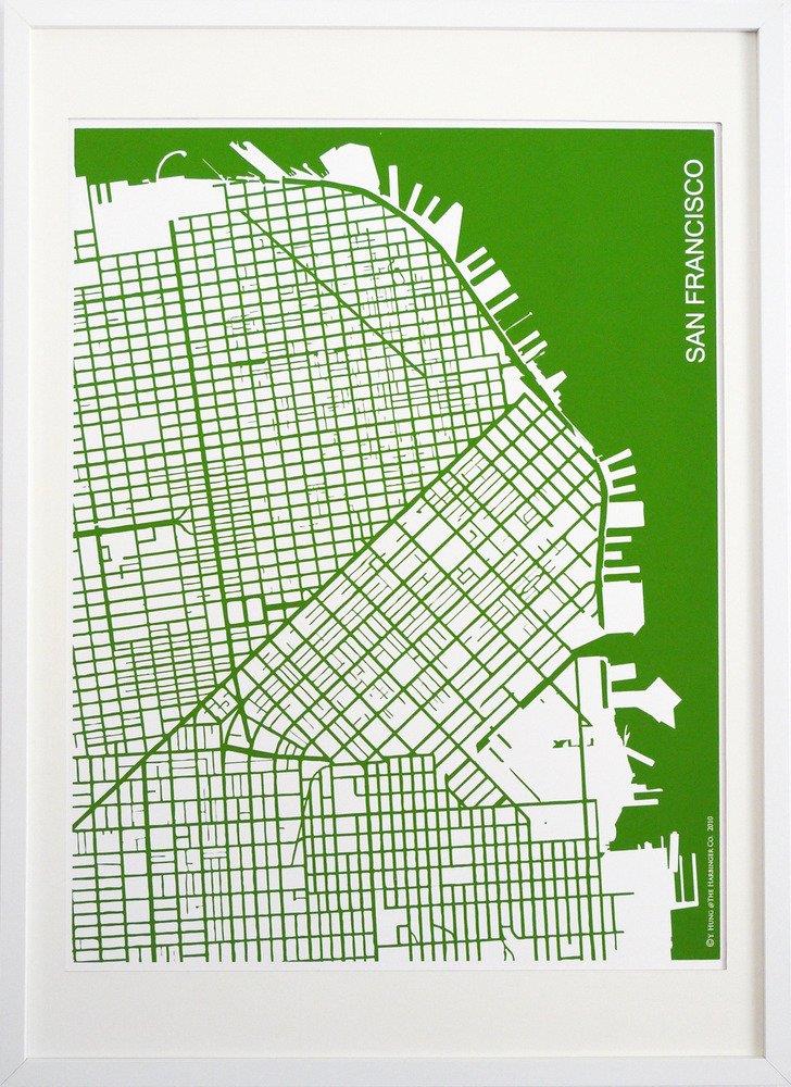 The Harbinger Co. Green Silk-Screen Printed Map of San Francisco