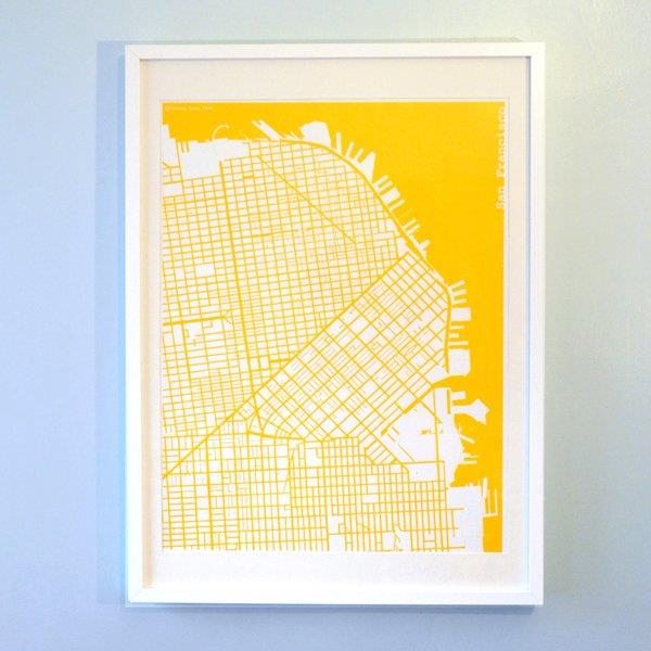 The Harbinger Co. Yellow Silk-Screen Printed Map of San Francisco