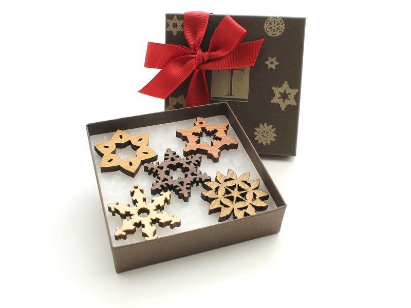 Timber Green Woods - Mini Wood Snowflake Gift Box Set of 5