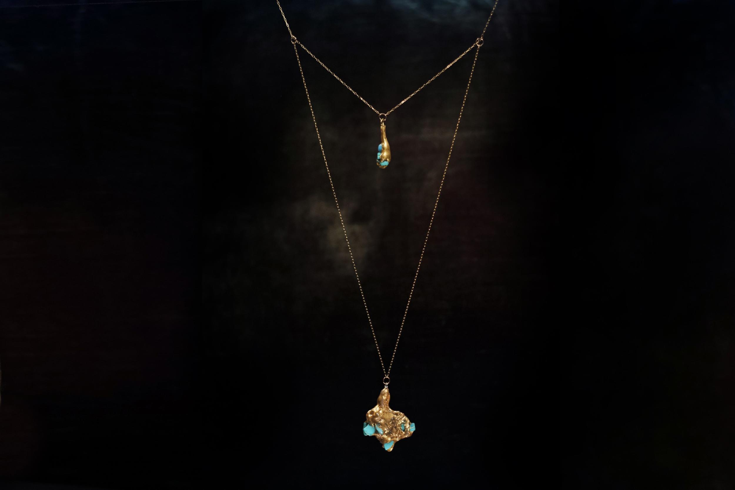 Turquoise in Gold Double V Necklace