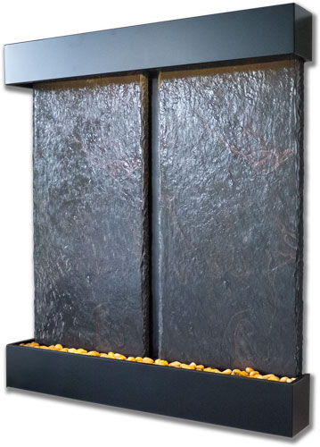 Nojoqui Falls Double Slate Indoor Wall Fountain Black Onyx Trim  