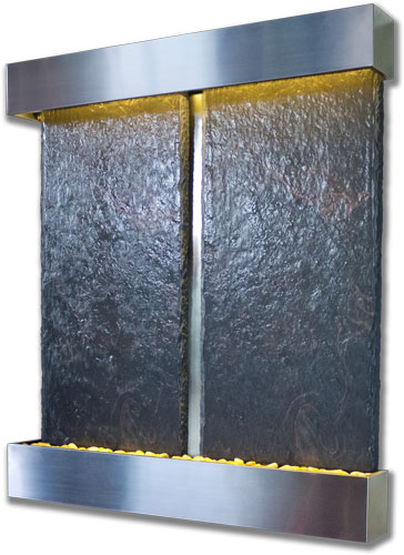 Nojoqui Falls Double Slate Lightweight Wall Fountain Stainless Steel  